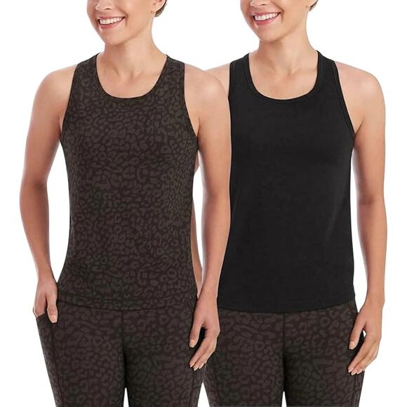 Members Mark Womens Semi Fitted Zen Tank Tops 2-Pack Leopard/Black Size S - Picture 1 of 7